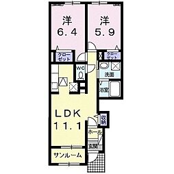 エスポワール・中城 2LDKの間取図画像