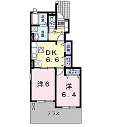 ハッピーロード 1階2DKの間取り