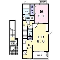 パームストリート 1LDKの間取図画像