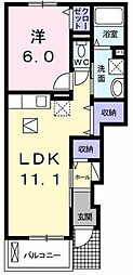 グレイス　フォーリストII 1階1LDKの間取り