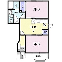 メゾン・ポワール 1階2DKの間取り