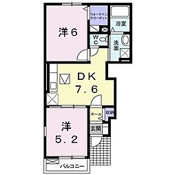 エアリー女島A 2DKの間取図画像