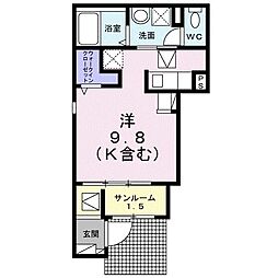 アクアプラ末武上　I 1階ワンルームの間取り