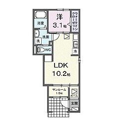 エヴァファースト 1階1LDKの間取り