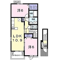 ラフレシールIIIＡ 2階2LDKの間取り