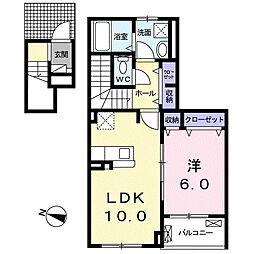 クラール・Ｙ 2階1LDKの間取り
