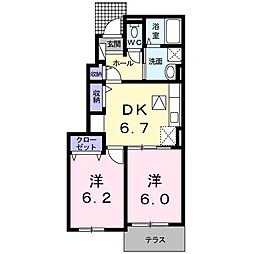 風花通り南館 2DKの間取図画像