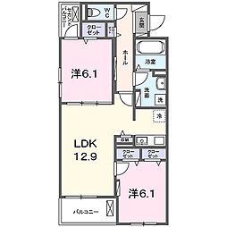 フェリーチェ 壱番館 2LDKの間取図画像