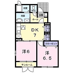 リベルタ 1階2DKの間取り