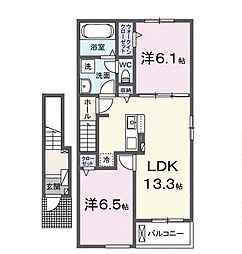 ホーク・ＦＴI 2階2LDKの間取り