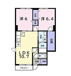 アヴニールII 1階2LDKの間取り