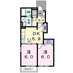 カーサグランデ　1 1階2DKの間取り