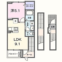 カーサミナト 1LDKの間取図画像