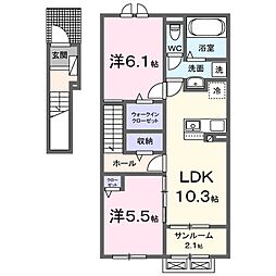 Ｓｏｕｔｈ　Ｌｉｎｏ 2階2LDKの間取り