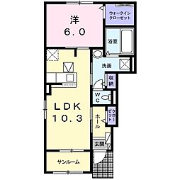ハルレイ　Ｂ 1階1LDKの間取り