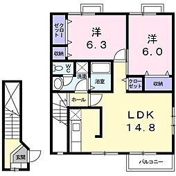 サンパティークB 2LDKの間取図画像