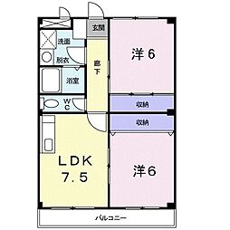 ロイヤルグランデ 3階2DKの間取り