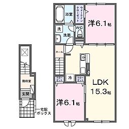 アンジェロI 2階2LDKの間取り