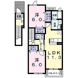 サニー・レジデンスＤ 2階2LDKの間取り