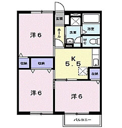 ジョイフルにしむらＡ 2階3Kの間取り