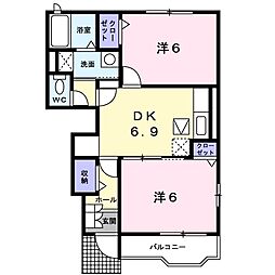 サン・イーストＢ 1階2DKの間取り