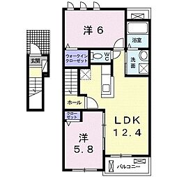 ディアコート1番館 2階2LDKの間取り