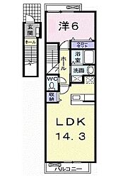 グランディールＣ 2階1LDKの間取り
