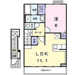 マロン　ブライト　リバー　Ｂ 2階1LDKの間取り