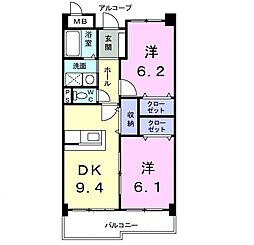 サイレントリバー 2DKの間取図画像