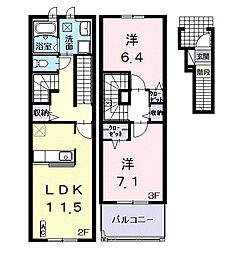 ボンジュルネ 2階2LDKの間取り