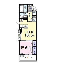 リバーサイドII 1LDKの間取図画像