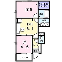 ラポール横枕 1階2DKの間取り