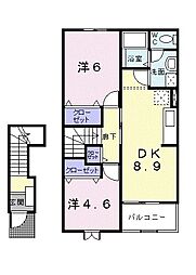 サニーレジデンス2 2階2DKの間取り