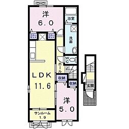 ラ　ベレッツア2 2階2LDKの間取り