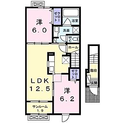 ルポール1番館 2階2LDKの間取り