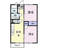 神武原坂壱号館 2DKの間取図画像