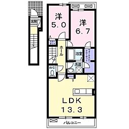 カスターニャ 2階2LDKの間取り
