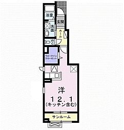 リアン町村 1階ワンルームの間取り