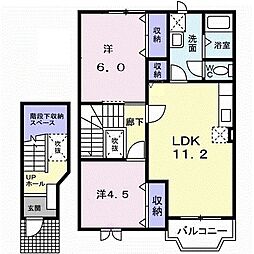 フローラ・ガーデン 2階2LDKの間取り