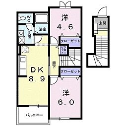 プルミエ・アムールII 2階2DKの間取り