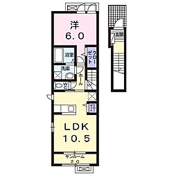 ヴィル・フォーレV 2階1LDKの間取り