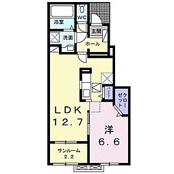 アンドロイ　アンソレイユ　Ｂ 1階1LDKの間取り