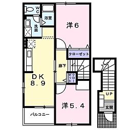 メゾン・パルテーノ　Ｂ棟 2階2DKの間取り
