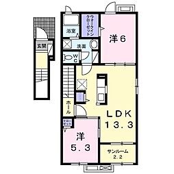 ディープリヴィール 2LDKの間取図画像