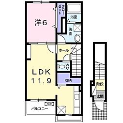 ソレイユ大峰 1LDKの間取図画像