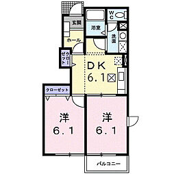 シーサイド東明 2DKの間取図画像