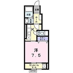 サニーヒルズ2 1Kの間取図画像