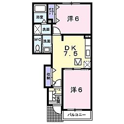ポタミオン2 2DKの間取図画像