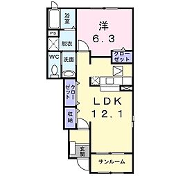 セイバリースペースＡ 1階1LDKの間取り