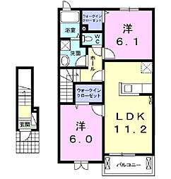 クレア 2階2LDKの間取り
